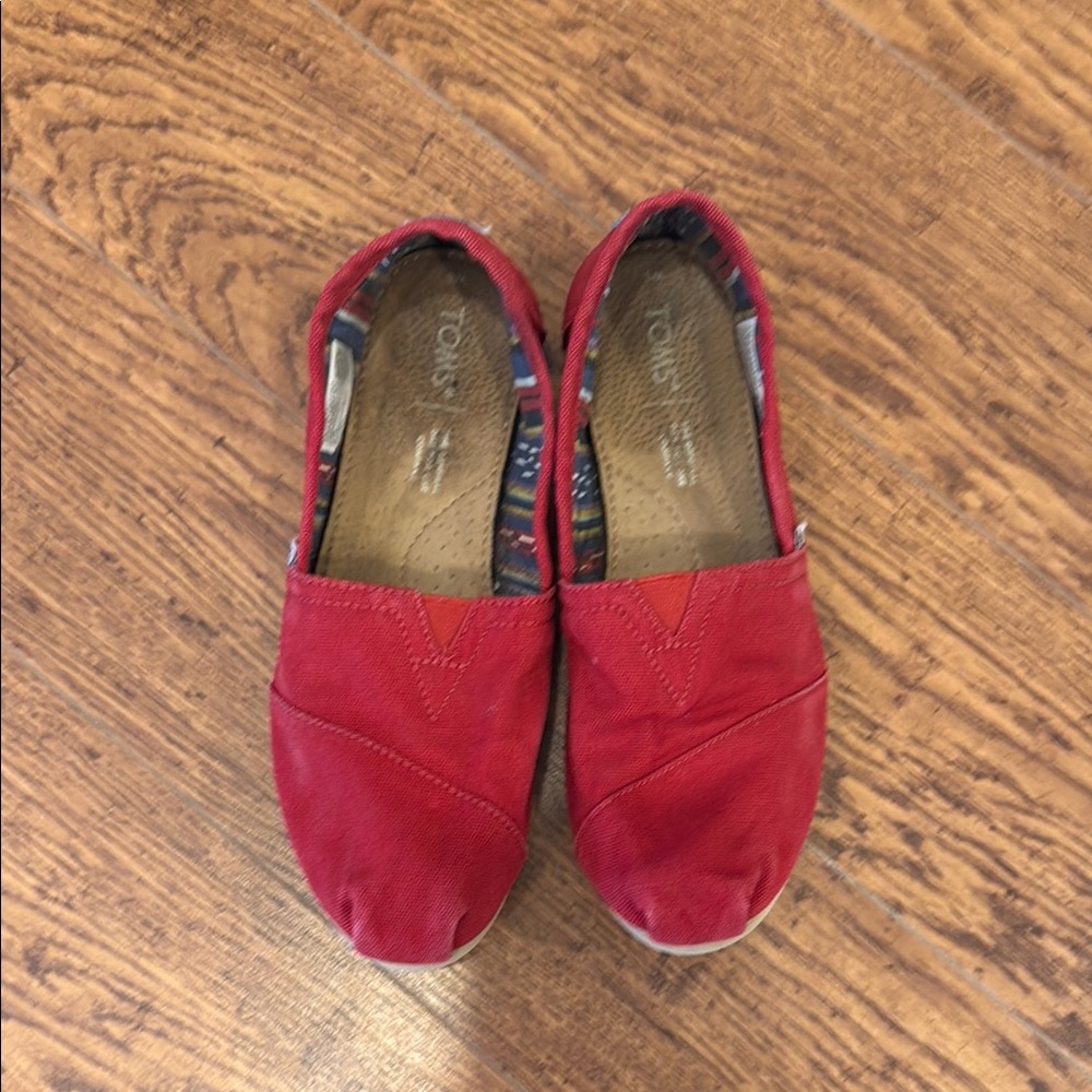 Toms Red Canvas Slip-Ons with Patterned Lining
